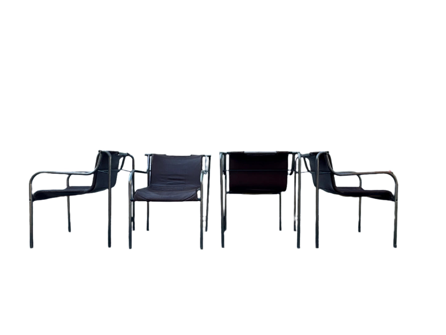 4 Vintage Metal and Leather Dining Chairs