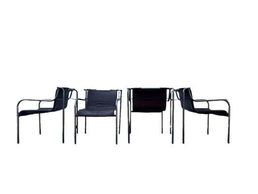 4 Vintage Metal and Leather Dining Chairs