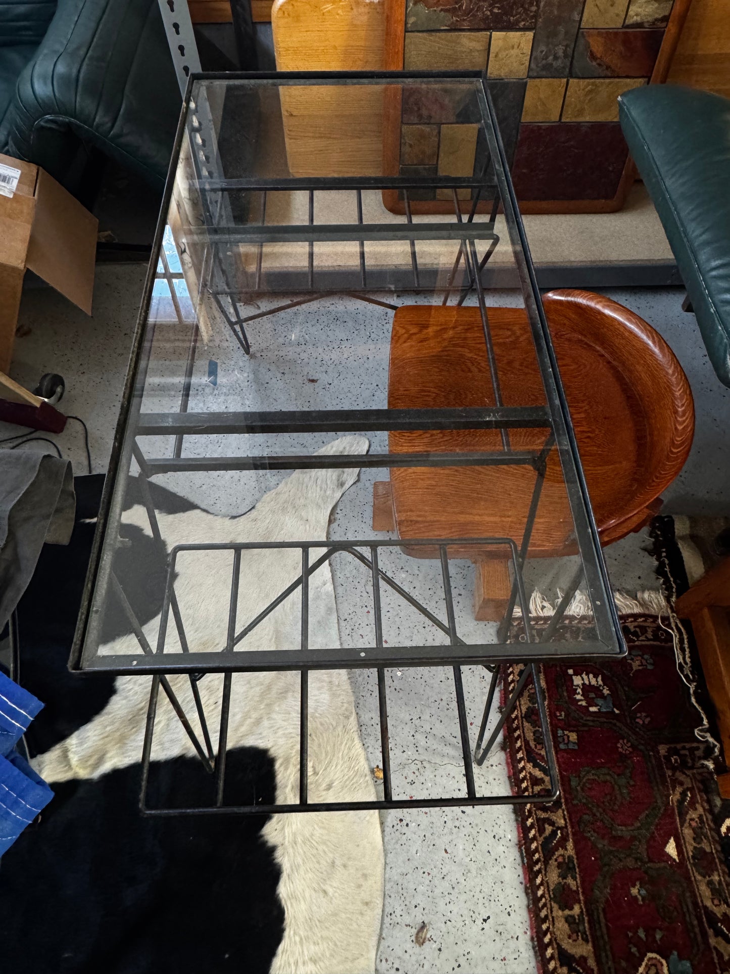 Vintage Metal and Glass Hairpin Leg Desk