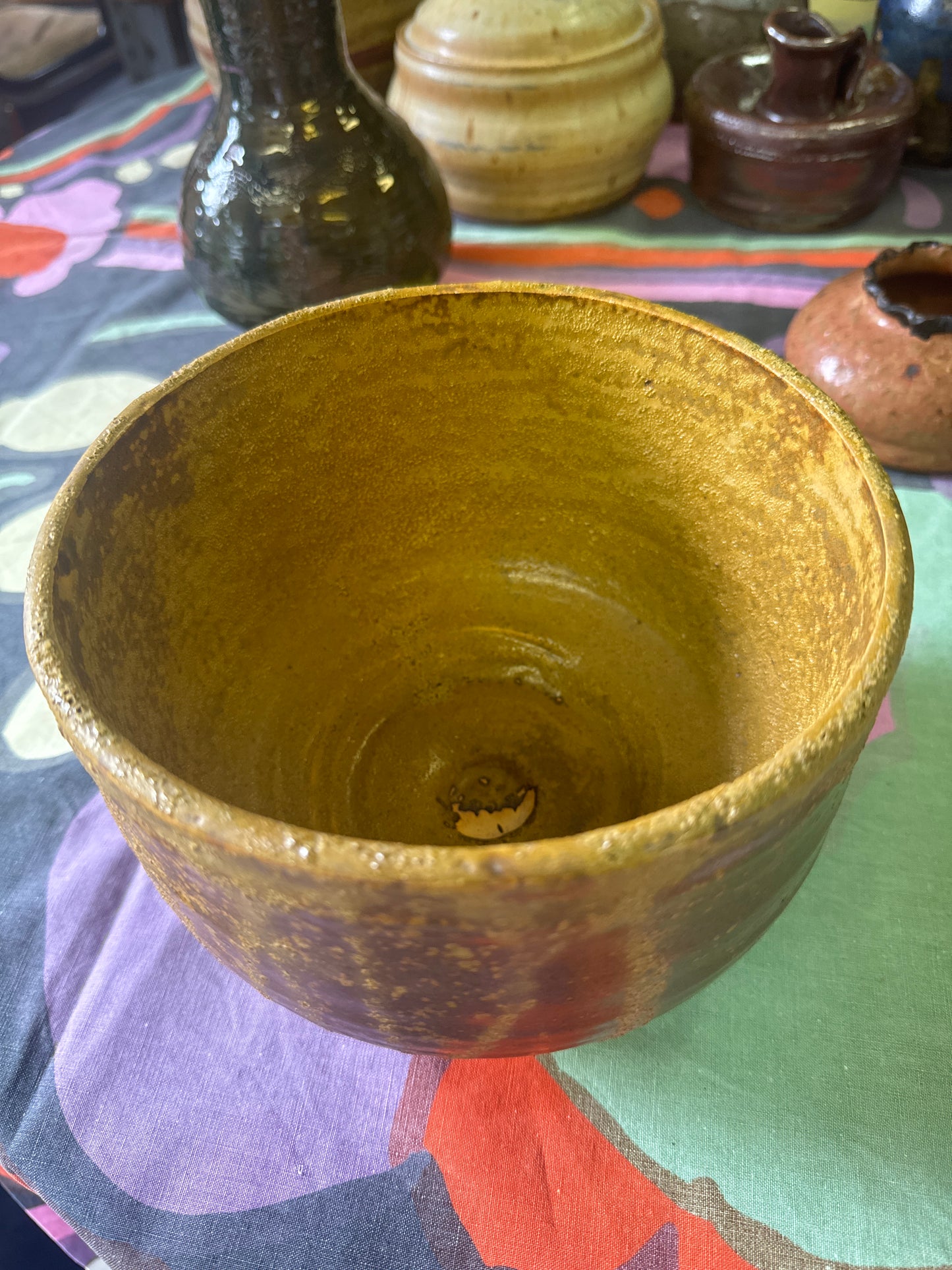 Vintage Ceramic Bowl with beautiful Ochre and Burnt Umber Glaze