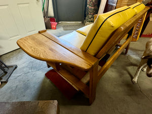 Mid Century Old Hickory Sofa with Foldout Sidetable