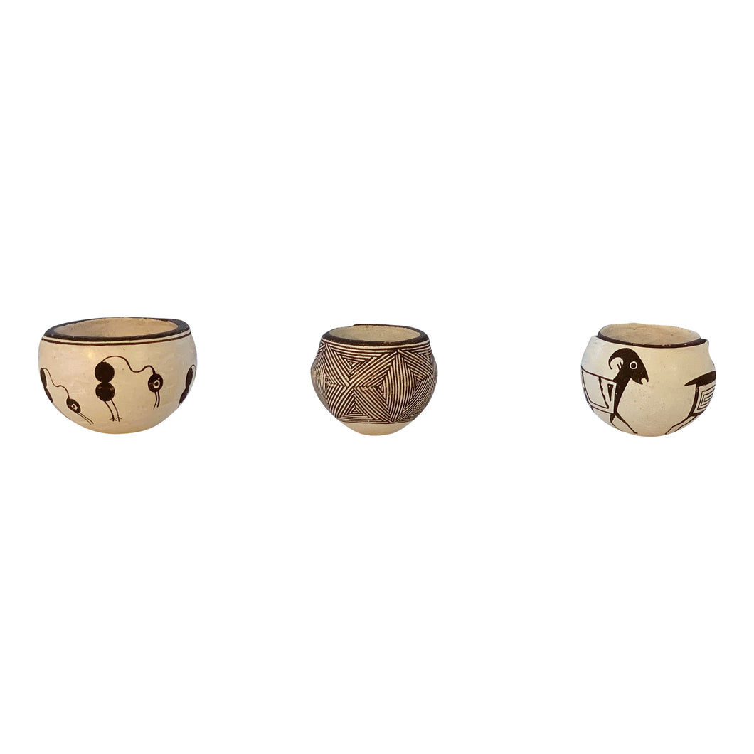 Native American, Vintage Acoma Miniature Pottery Bowls, by Lucy, Emma and Dolores Lewis