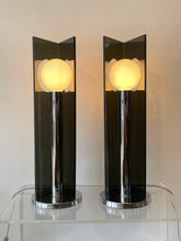 Pair of Vintage Smoked Lucite & Chrome Table Lamps
